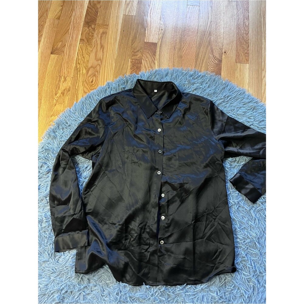 SlipingToSoft Black Silk Blouse 100% Pure Mulberry Silk Quiet Luxury Size XXL - Picture 2 of 8